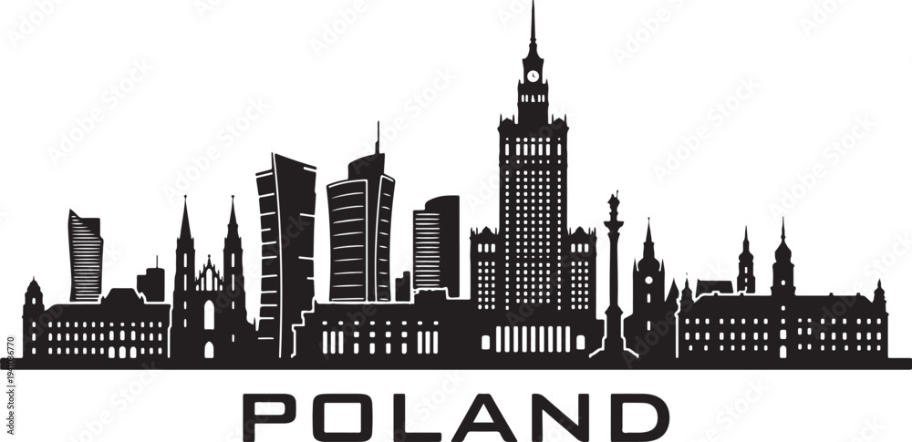 Fototapeta premium Stunning Warsaw Poland skyline silhouette illustration