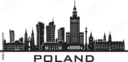 Stunning Warsaw Poland skyline silhouette illustration