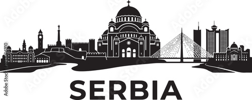 Serbia cityscape with iconic buildings and bridge