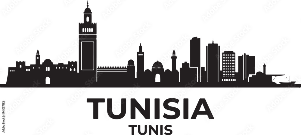 Fototapeta premium Tunisia Tunis city skyline silhouette illustration