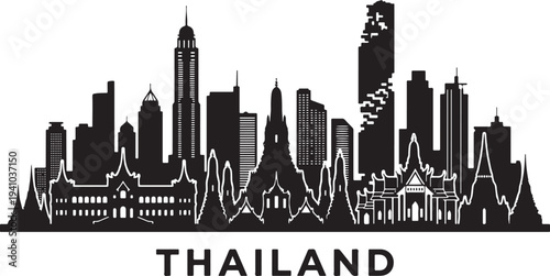 Vibrant Bangkok cityscape with modern skyscrapers and traditional temples