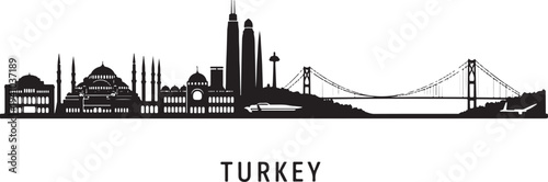 Stunning Turkey cityscape silhouette with iconic landmarks and bridge