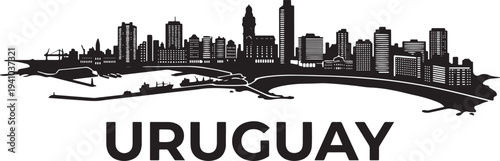 Modern Uruguay city skyline with river and ships illustration