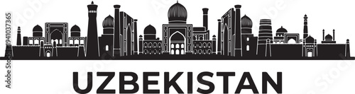 Uzbekistan city skyline with traditional architecture