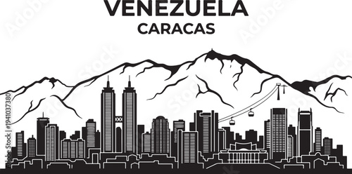 Modern Caracas cityscape with mountains and cable car