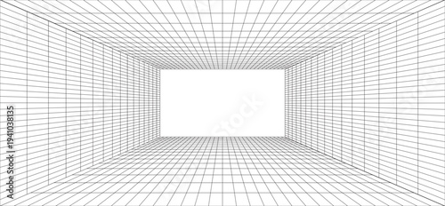 Perspective grid background 3d Vector illustration. Interior design Model projection background template. Line one point perspective