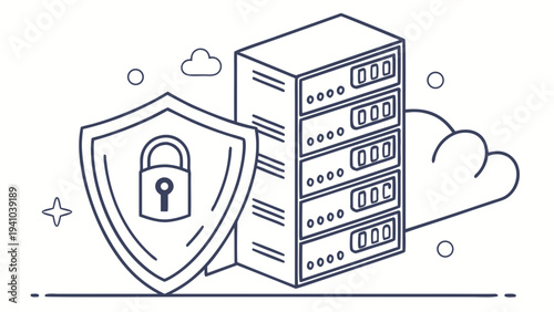 Secure Server Data Center Protection Outline Vector Icon