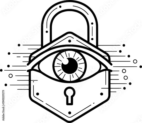 Minimalist eye security icon, data protection and surveillance illustration.