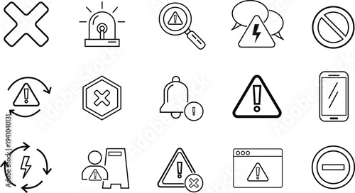 Set of warning and error in black and white alert