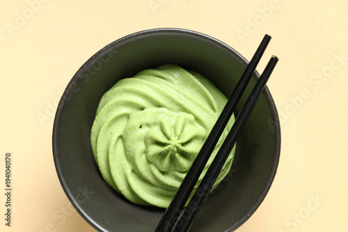 Bowl with wasabi paste and ...