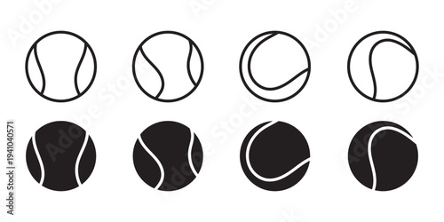 Green tennis ball icon vector illustration. Set of tennis balls with different seam patterns. Bright green sport equipment collection for tennis game design. Simple tennis ball. sports symbols for app