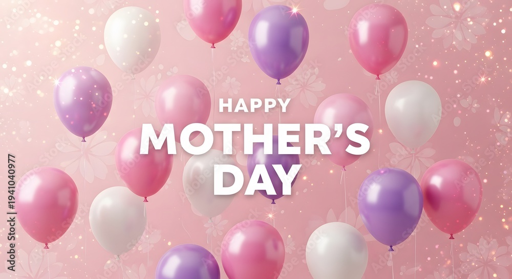 Fototapeta premium Happy mother's day celebration with colorful balloons