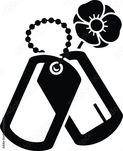 Memorial day tribute with dog tags and poppy