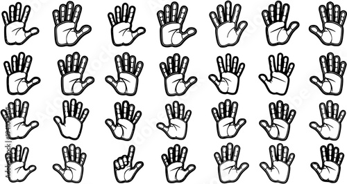 Black and White Line Art Collection of Various Hand Gestures, Icons, and Symbols