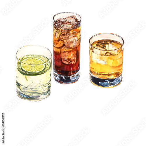 Professional Image of Three Drinks and a Tennis Ball Casting Long Shadows