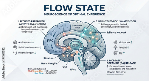 Flow State Neuroscience Brain Focus Motivation Reward Circuit Diagram