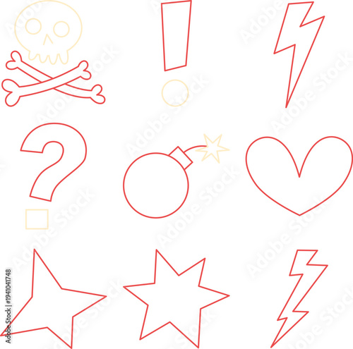 Red Line Art Comic Symbols