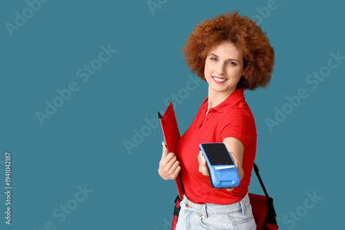 Female courier with payment...