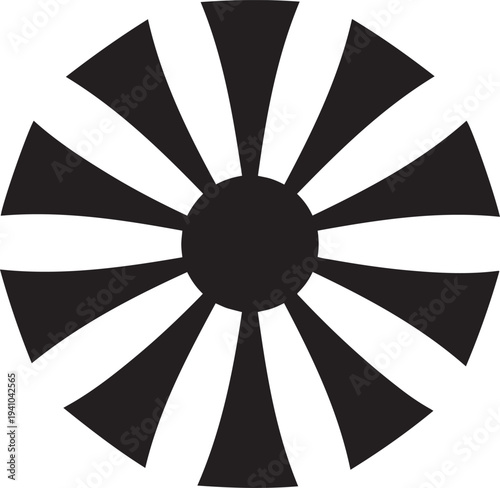 Black and white radial sunburst pattern with central circle abstract