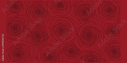 Flat vector illustration, rose flower pattern, floral background design, decorative textile artwork, seamless wallpaper style, elegant botanical motif, artistic graphic concept