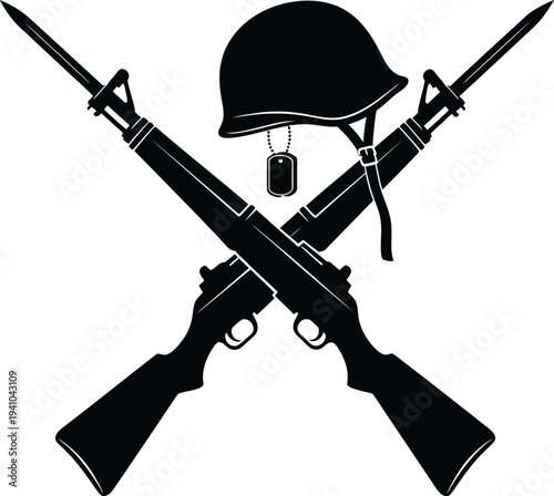 Memorial day tribute with crossed rifles and helmet