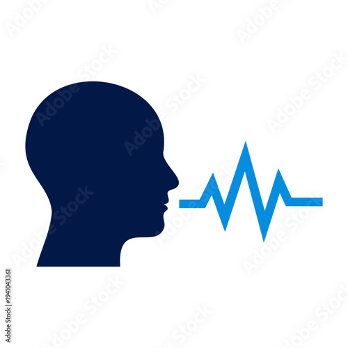 Artificial Intelligence icon A dark blue human head silhouette profile with a bright blue digital heartbeat monitor line.