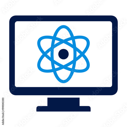 Artificial Intelligence icon a professional dark blue desktop monitor icon featuring a complex light blue geometric digital symbol