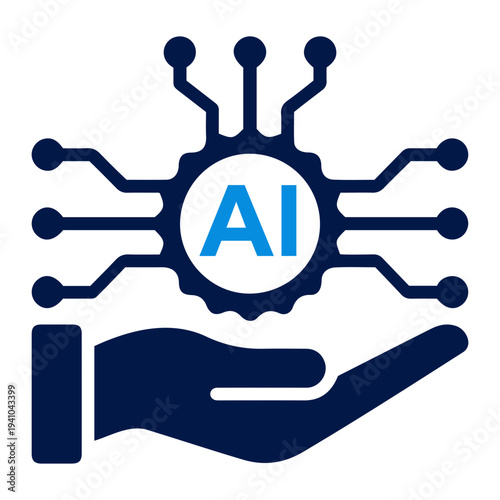 Artificial Intelligence icon A stylized industrial robotic gear mechanism featuring the letters AI at its circular glowing center