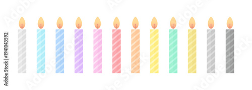 カラフルな12本セットのろうそく - シンプルでかわいい誕生日やパーティーのキャンドルのイラスト素材