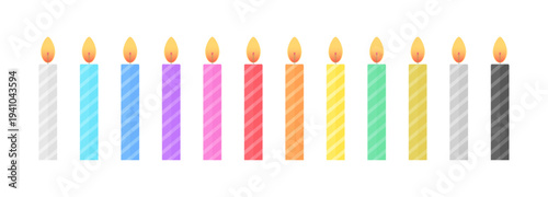 カラフルな12本セットのろうそく - シンプルでかわいい誕生日やパーティーのキャンドルのイラスト素材