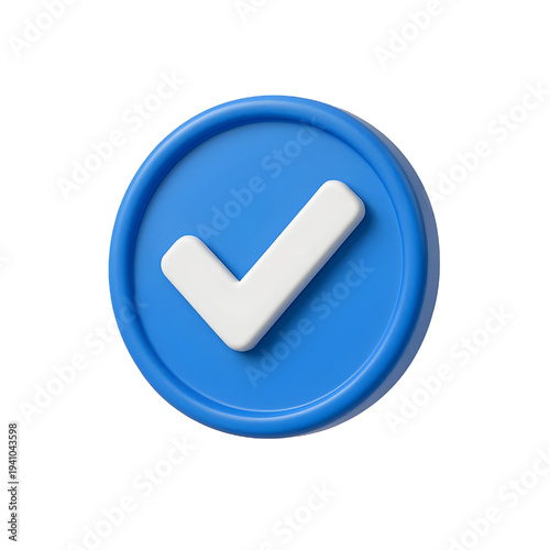 3d blue checkmark badge isolated on white background