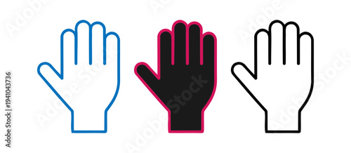 three hands in different colors for design