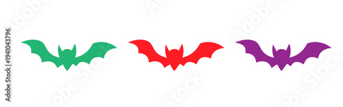 colorful bats in green, red, and purple on for halloween