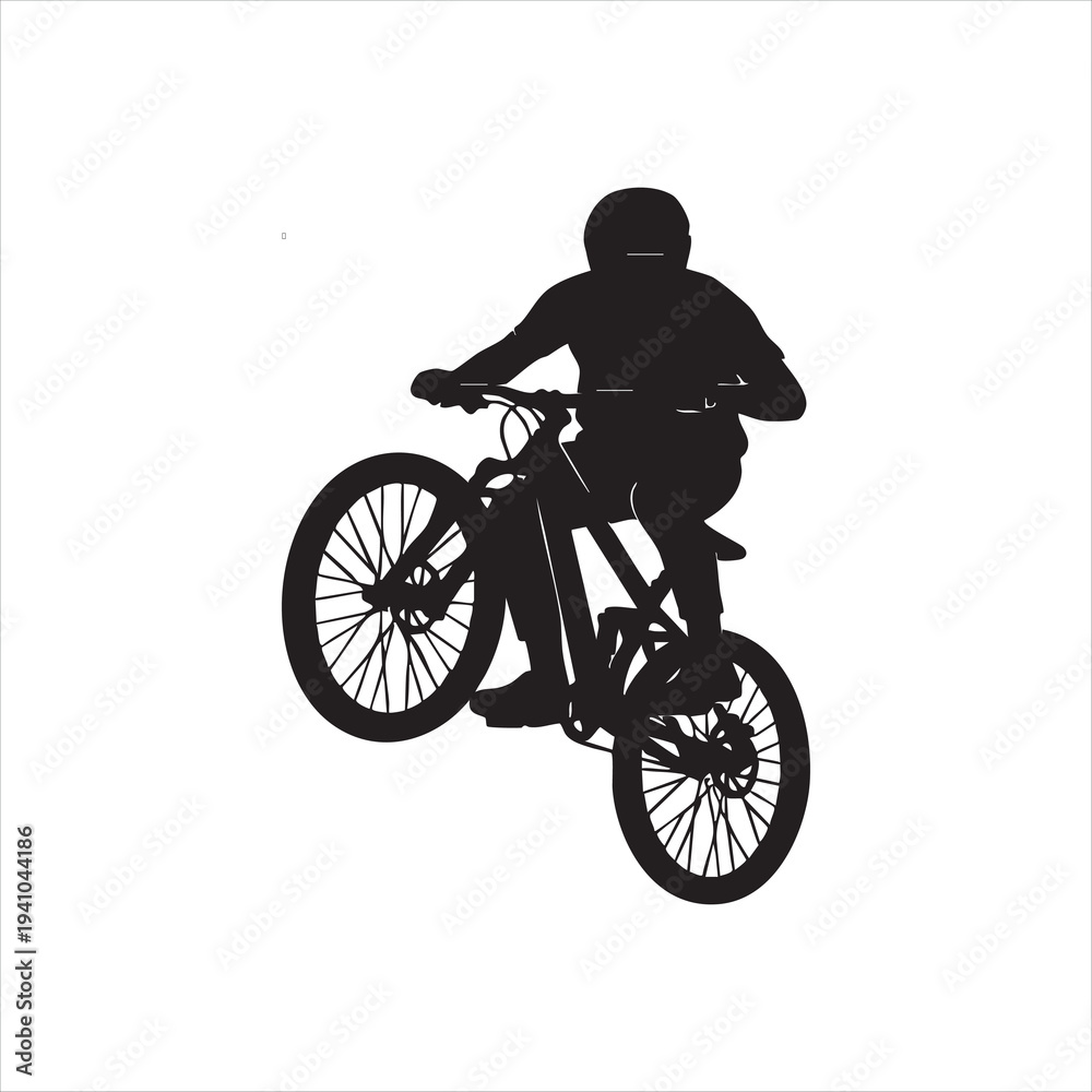 Obraz premium WebBMX rider in a helmet performing a wheelie trick. black silhouette illustration for extreme sports and active lifestyle.