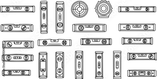 Black and White Line Art of Various Spirit Levels - Construction Tool Icons