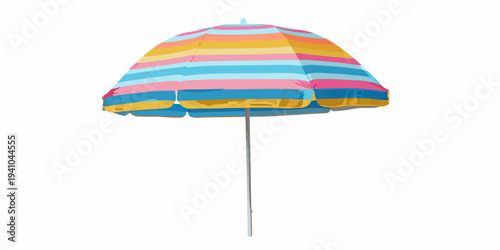 A colorful beach umbrella isolated on a plain white background