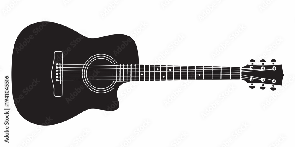 Obraz premium A black silhouette of an acoustic guitar on a white background