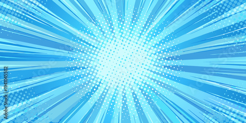 Dynamic comic book style explosion with radiating light and halftone dots