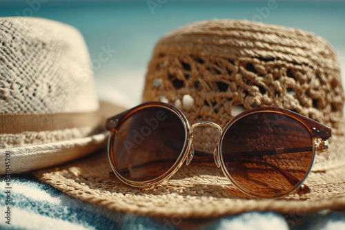Sunglasses, straw hats, beaches, tourism.