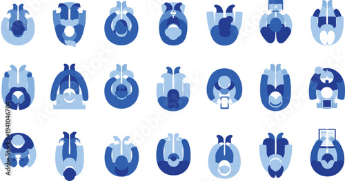 Top View People Using Smartphones Tablets and Books Flat Vector Characters Collection Modern Lifestyle Illustration Set