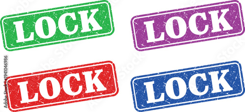 Four colorful lock stamps on a white background