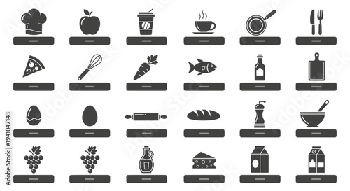 Food and Drink Icons Set, Culinary and Gastronomy Symbols, Vector Graphics for Restaurant Menus and Food Blogs
