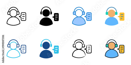 Customer Support icons set multiple style collection. Editable stroke 
