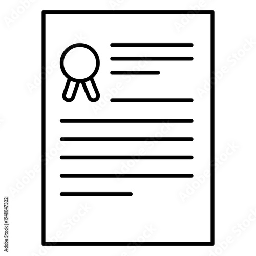 Certificate icon with ribbon seal on document page