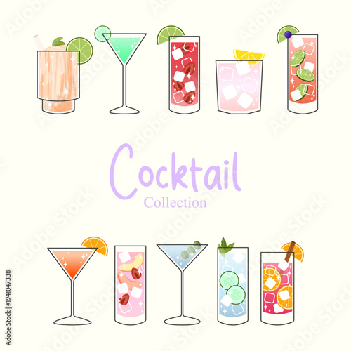 Colorful cocktail collection illustration
