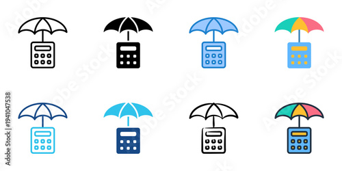 Insurance Calculator icons set multiple style collection. Editable stroke 
