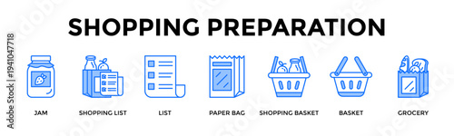 Shopping Preparation Icon Set Collection Pack Banner Web Vector Illustration  Concept Containing Plan Grocery Needs Efficiently Before Going To Store