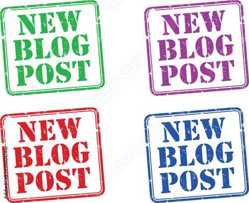 A colorful set of new blog post stamps in different colors on a white background