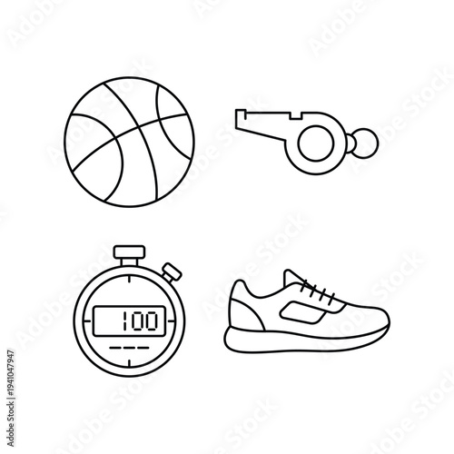 Physical education and fitness line icon set