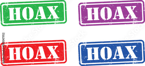 A set of colorful hoax stamps on a white background
